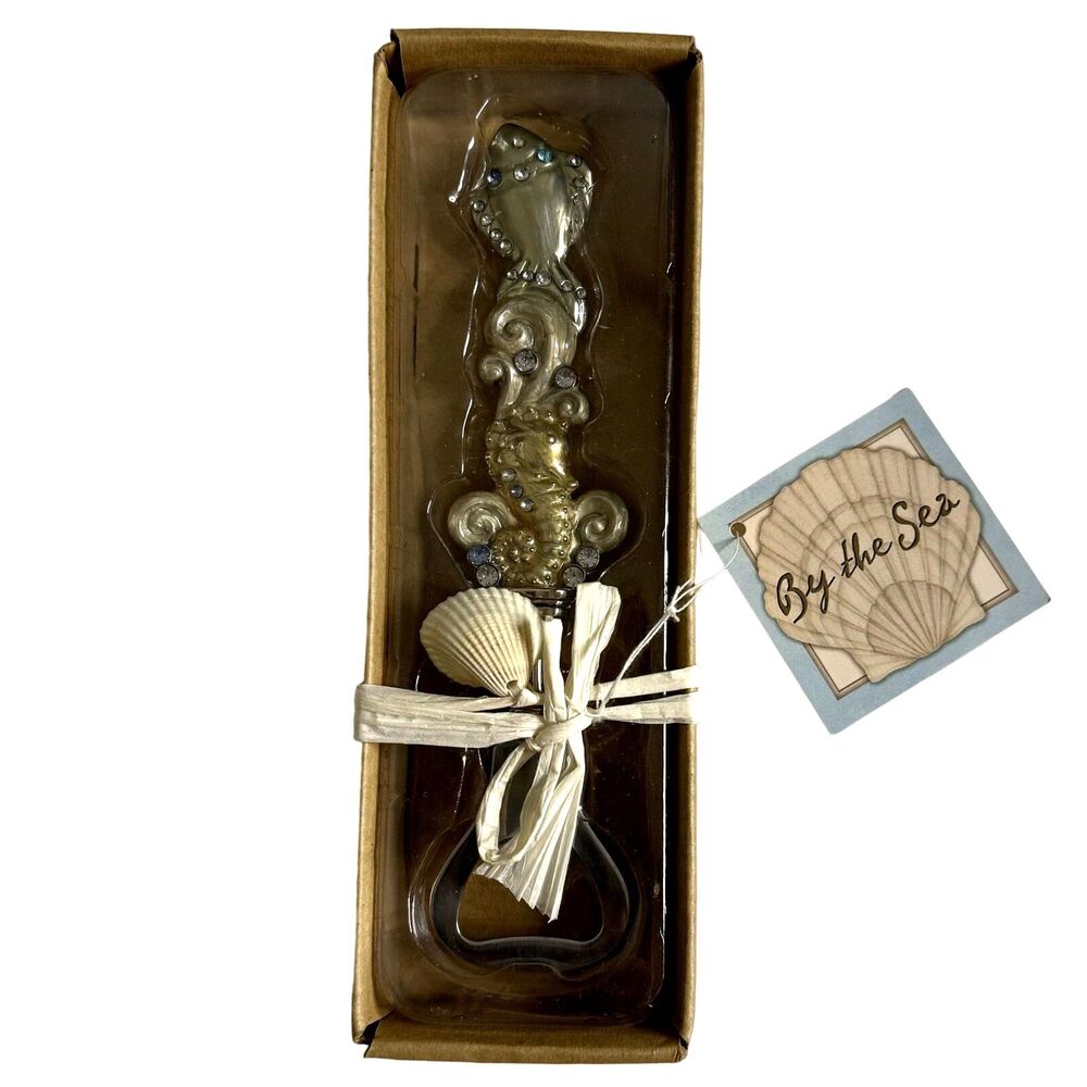 By The Sea Pewter Seahorse Fish Jewel Bottle Opener NIB
